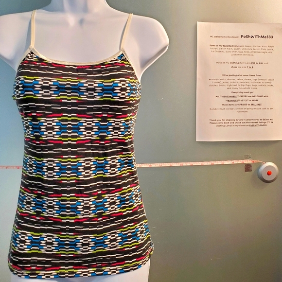 Small, Multi Colored with Black, White, Red, Blue, Green Pattern Tank Top - Picture 4 of 9
